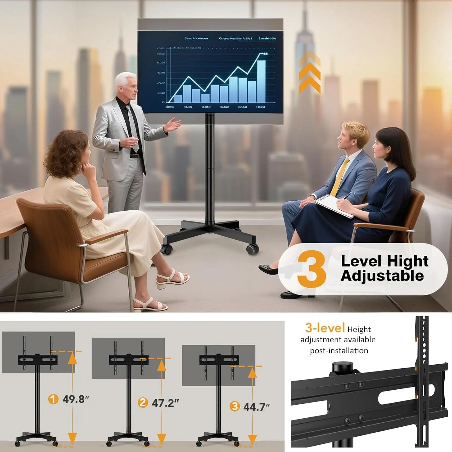 Lightweight Universal Mobile TV Stand Featuring Adjustable Height Outstanding