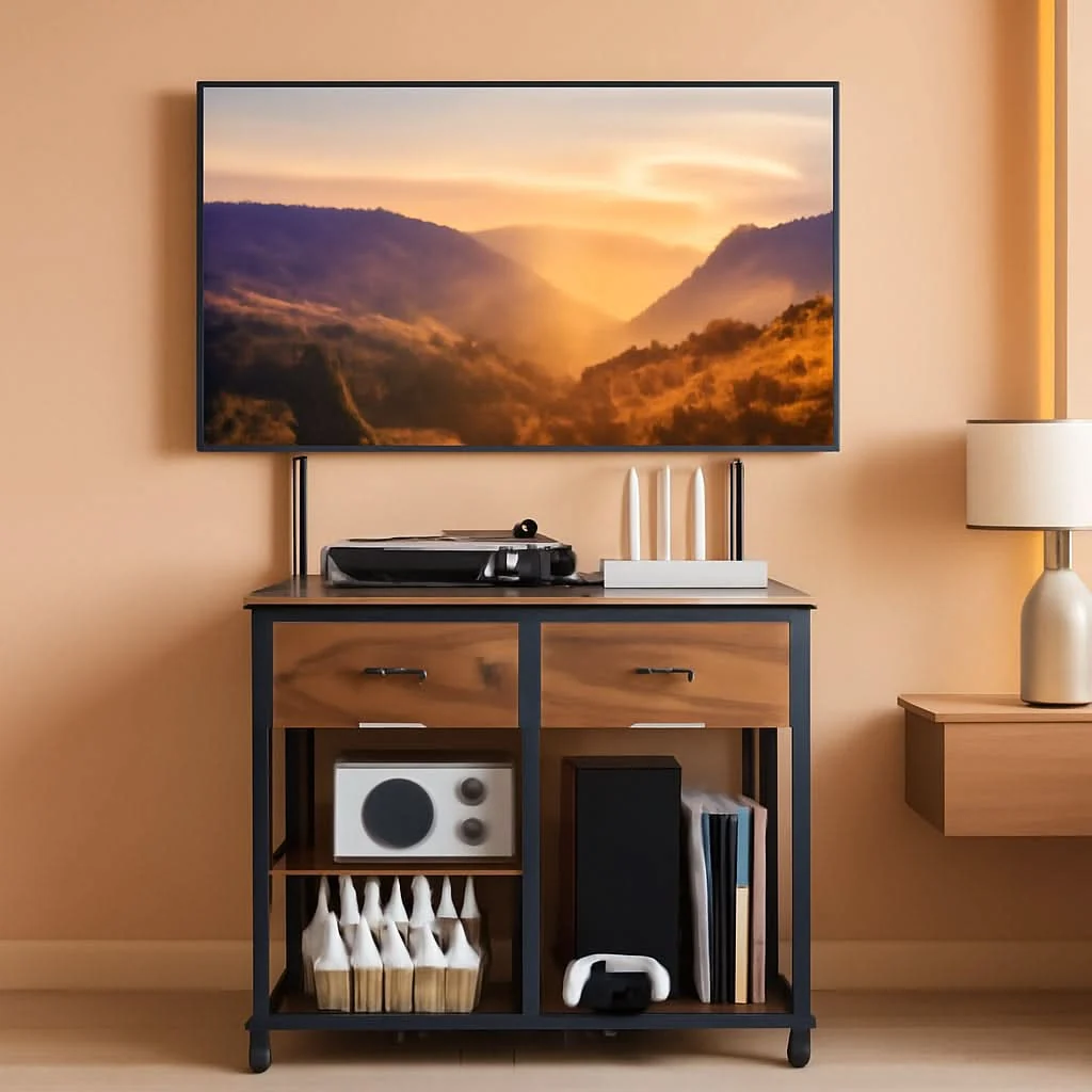 Eco-Friendly Rustic Brown Entertainment TV Stand Featuring Casters Durable
