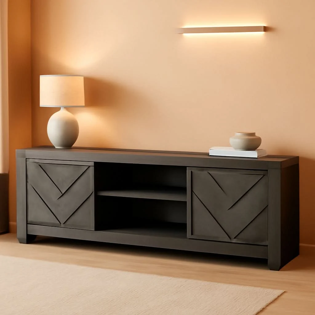 Breathable Cayboni Contem porary SeventyOneInch TV Stand Ebony High-End