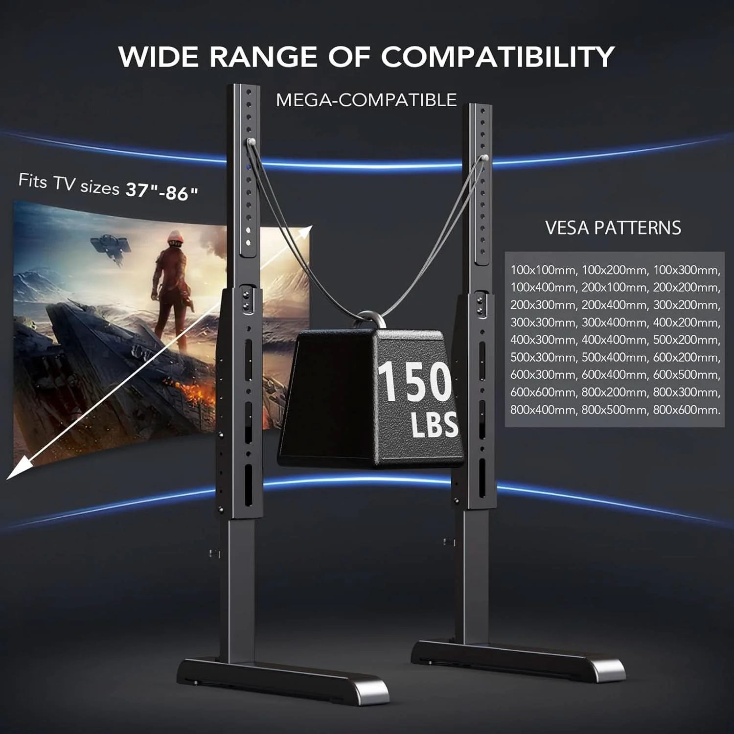 Convenient Tabletop TV Stand Black Height Adjustable Universal Soft