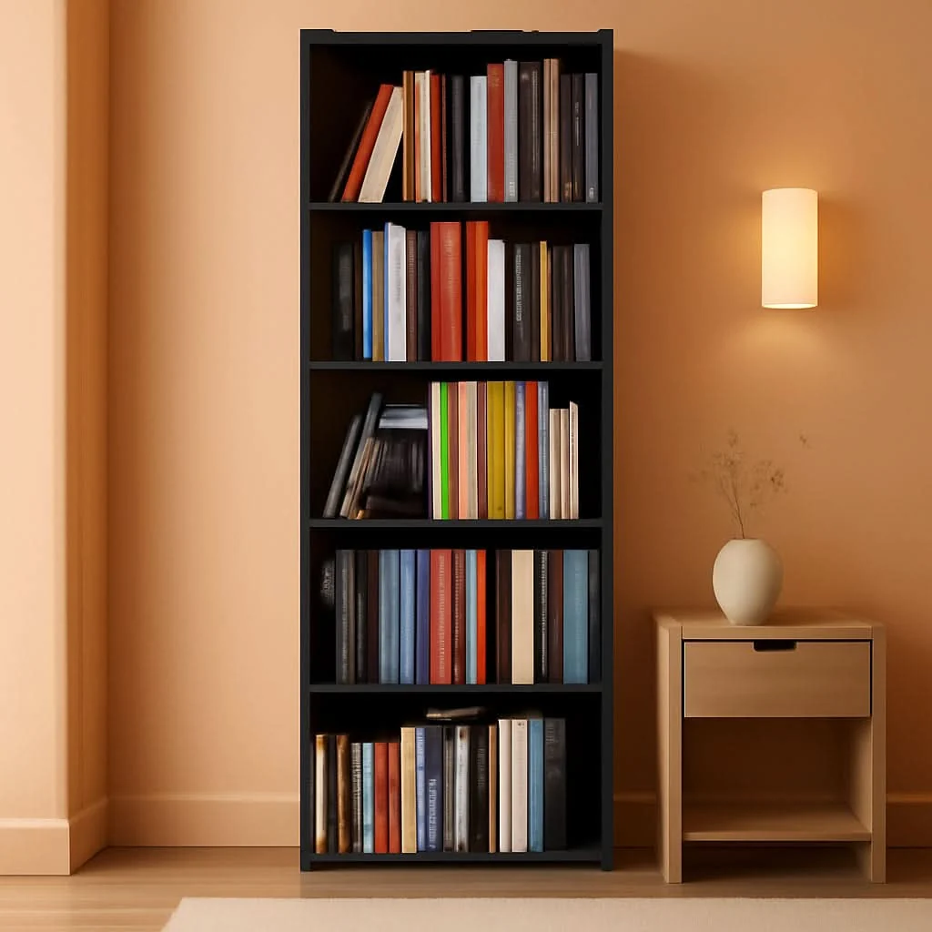 Lightweight 5 Tier Wood Bookcase standing Black Home Office Soft