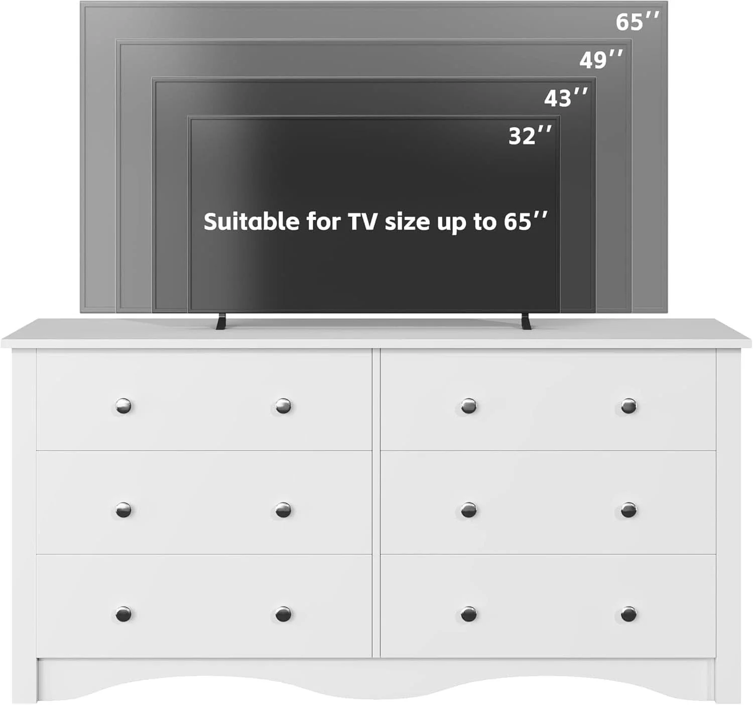 Comfortable 6 Drawer Dresser and TV Stand in White for 65 Inch TV Fast