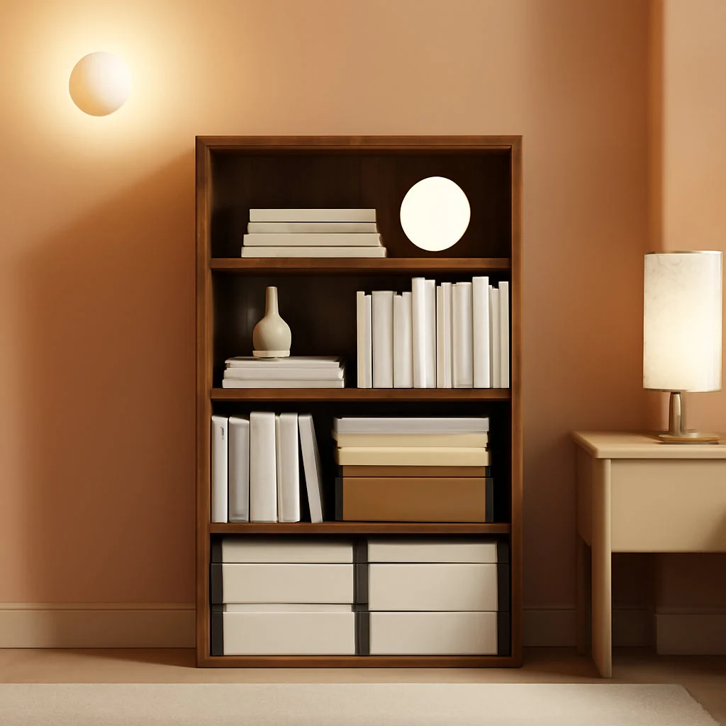Luxury Contemporary Amber Pine Four Tier Bookcase Storage Powerful