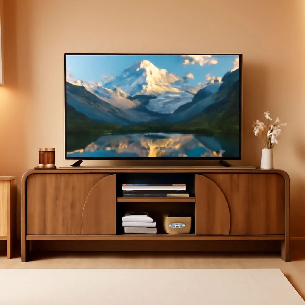 Optimized Walnut 63 Inch TV Stand Sliding Doors Entertainment Lightweight