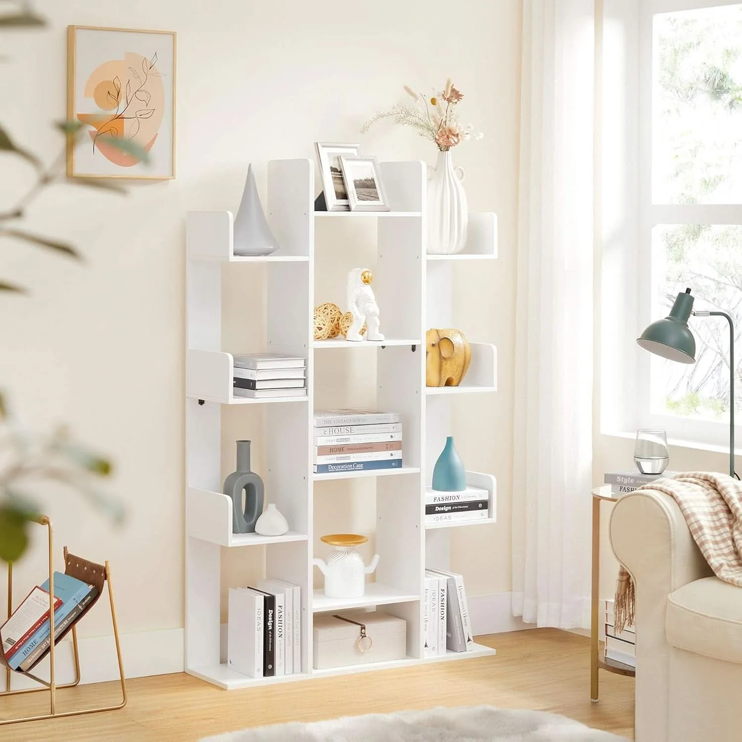 Classic Tree Shaped Bookcase standing White 13 Shelves Storage Enhanced