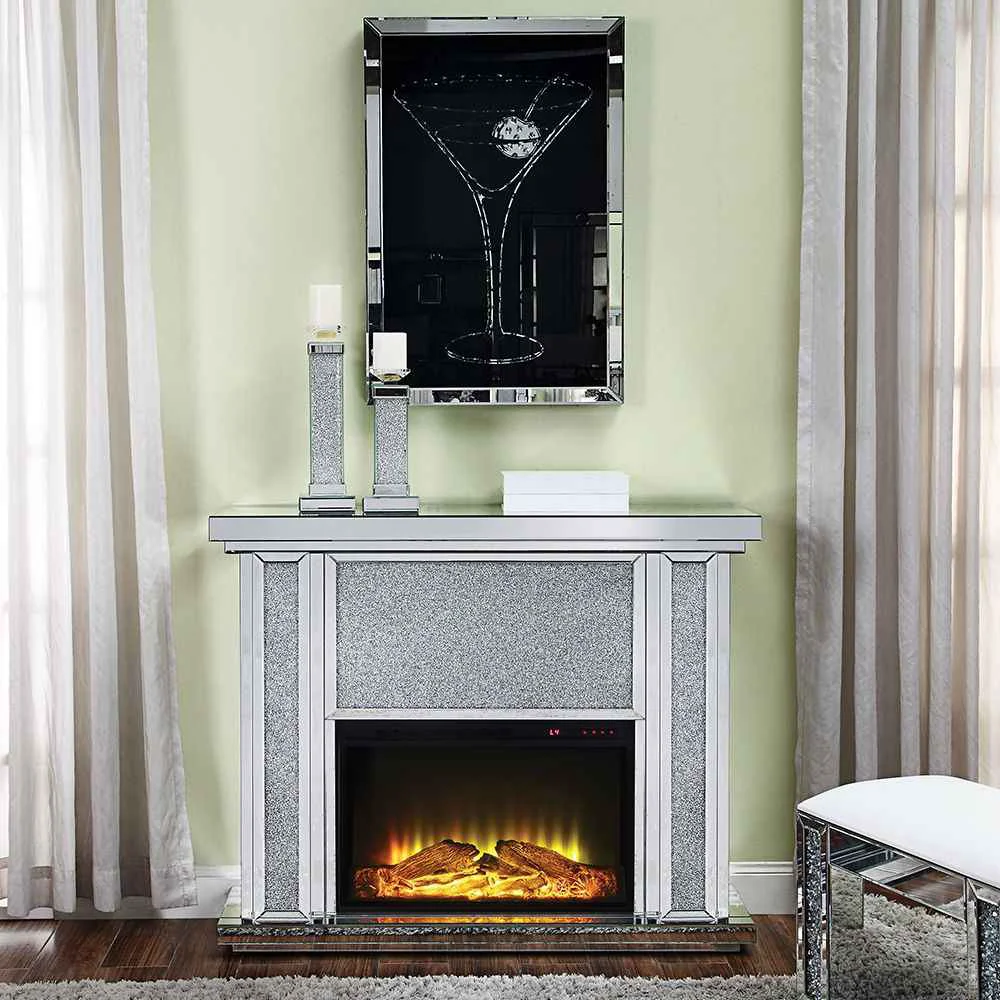 Modern Noralie – LED Electric Fireplace – Mirrored Faux Diamonds Recyclable