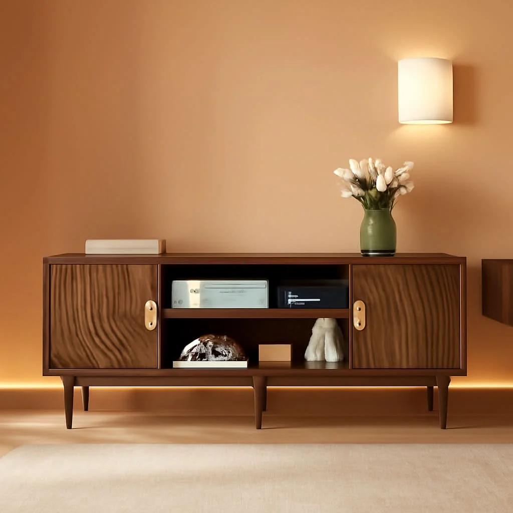 Refined Walnut 47 Inch TV Stand Featur ingInte grated Storage Specialty