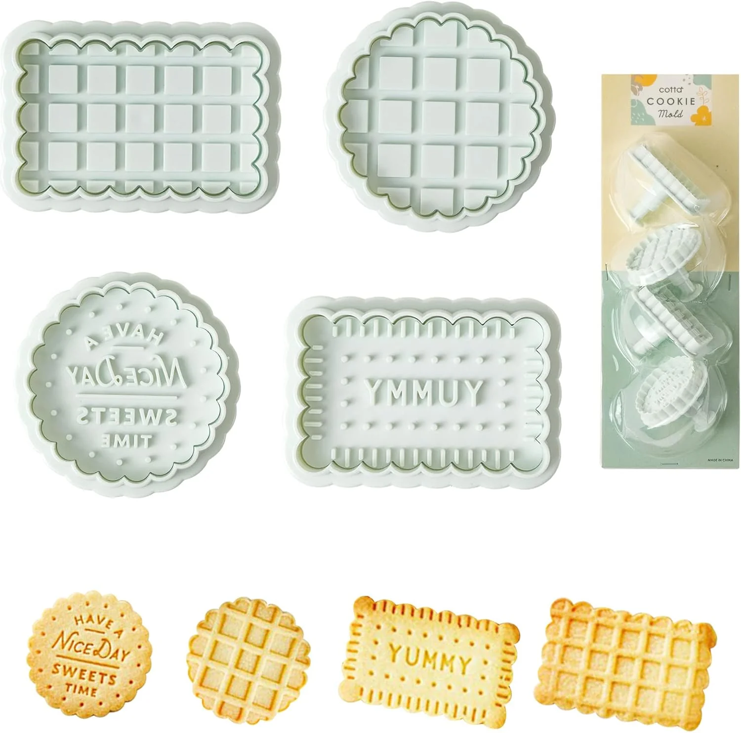Premium Cookie Stamps Set of 4 Cookie Press Mold Decorating Supplies for DIY Baking Cake Pastry Easy to Use-Biscuit Series Optimized
