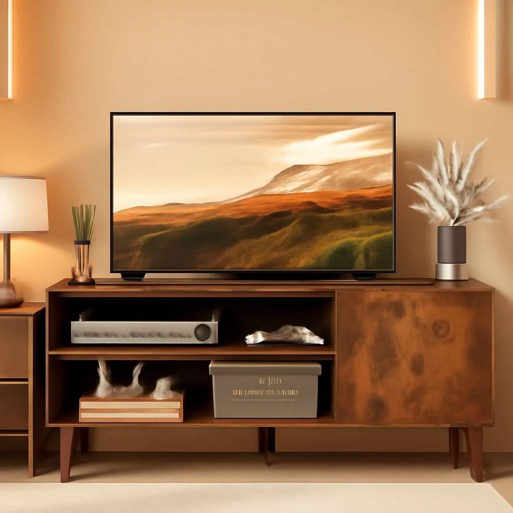 Recyclable Mid Century TV Stand for 55 Inch TV Brown Wood Entertainment Center Wi Environmentally Friendly