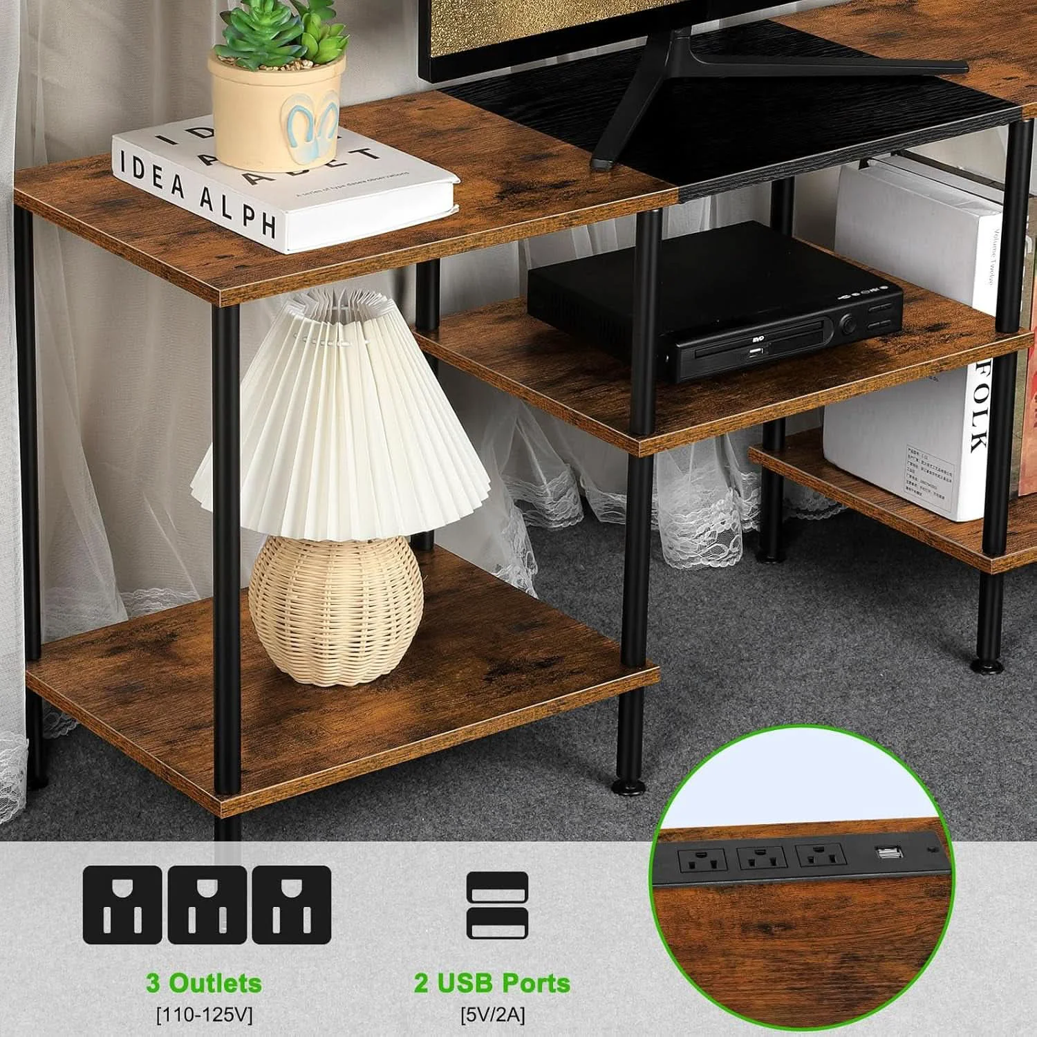 Sustainable TV Stand 50 Inch Entertainment Center Console Power Outlet Consistent