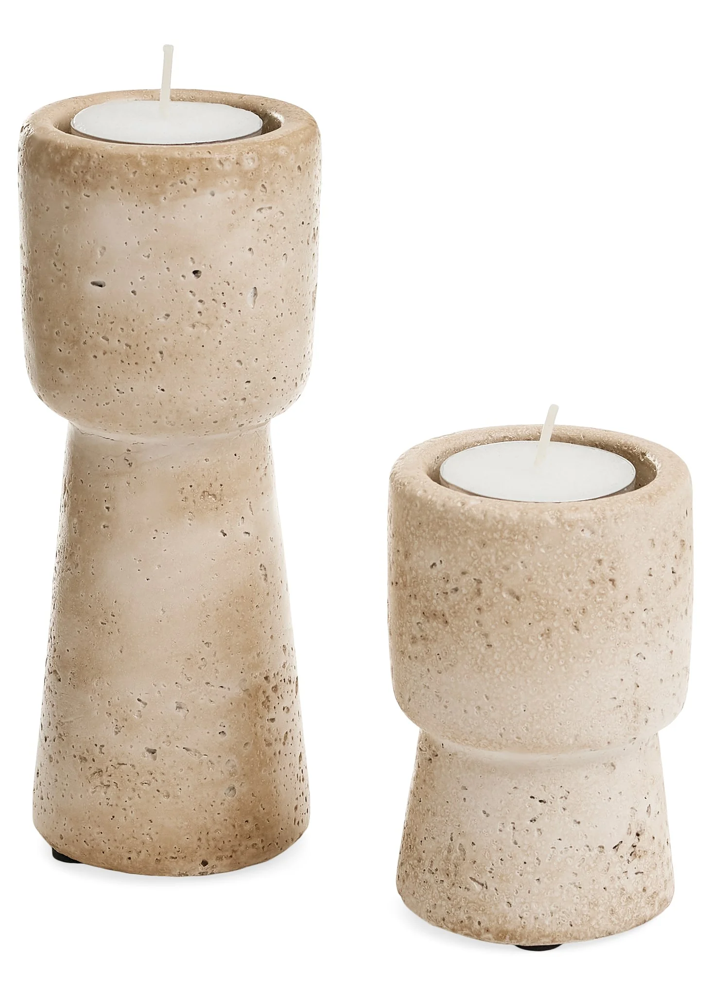 Proven CANDLE HOLDER SMALL CEMENT TRAVERTINE LOOK BEIGE Innovative