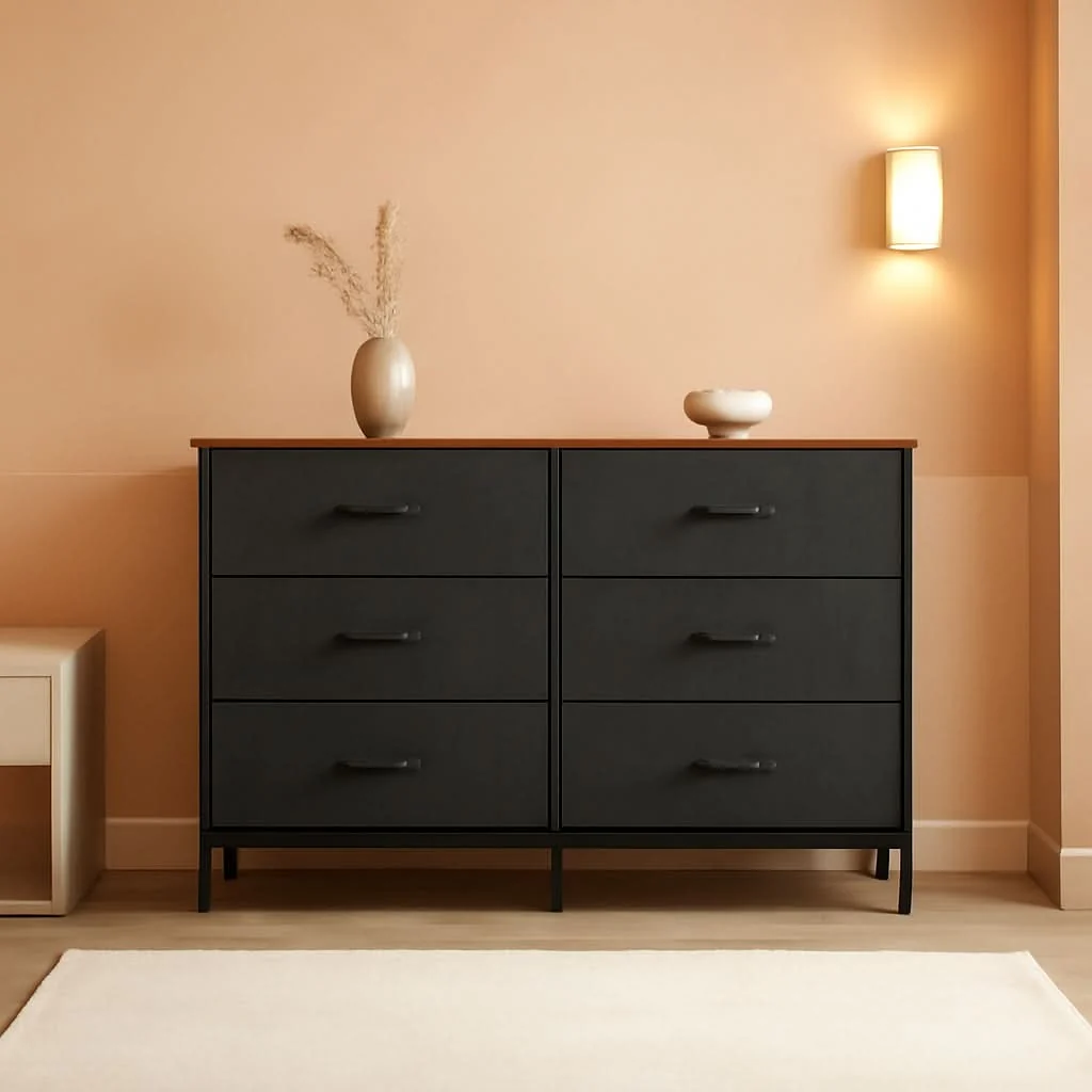 Fast Black Rustic Dresser With TV Stand And Six Drawers Traditional