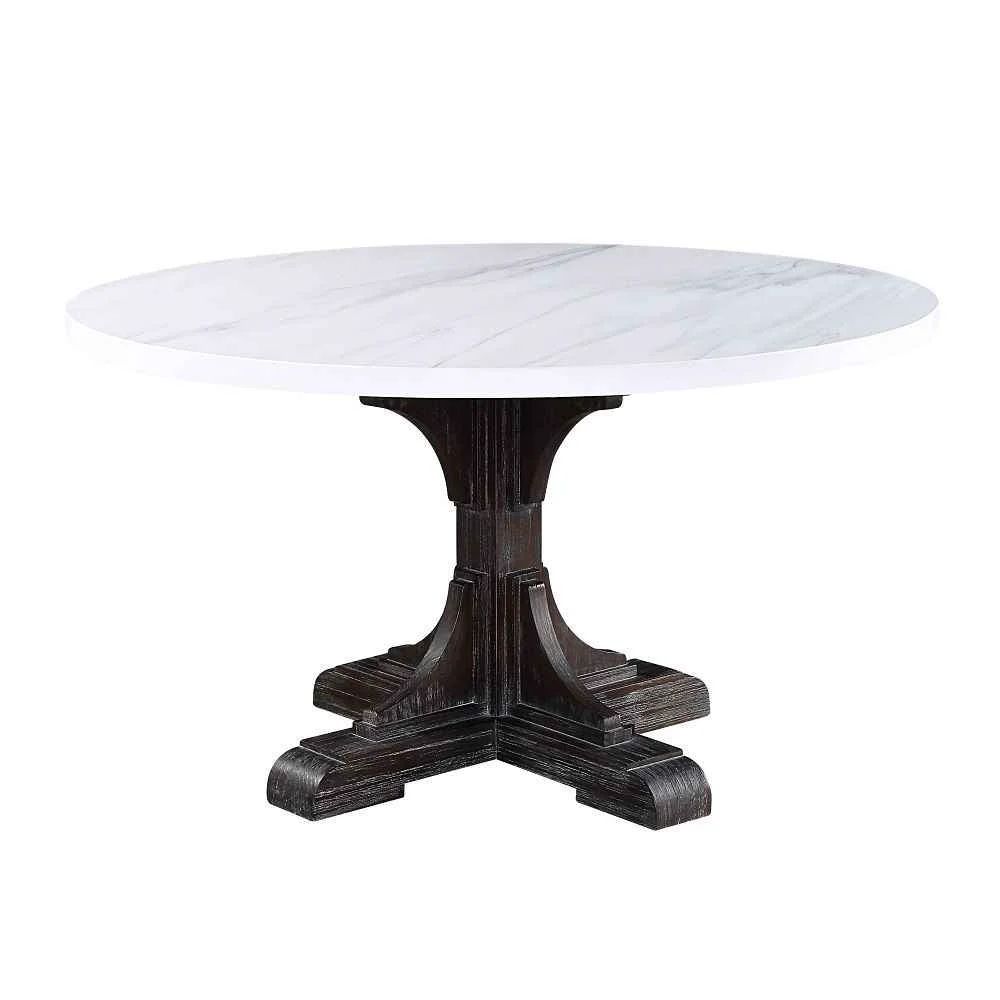 Next-Generation Gerardo – Dining Table – White Marble Top Weathered Espresso Relaxed