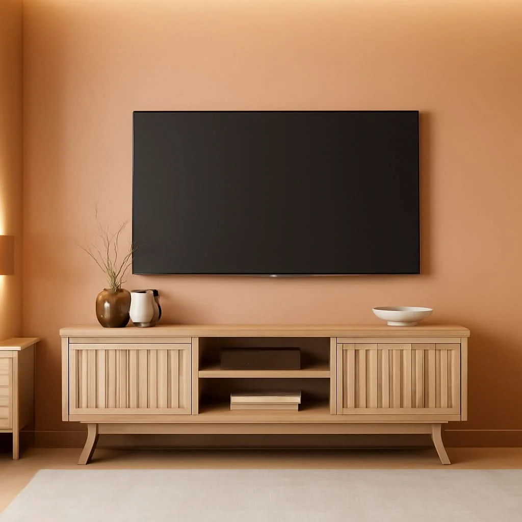 Crafted Light Oak 70-Inch TV Stand with Storage Cabinets Relaxed