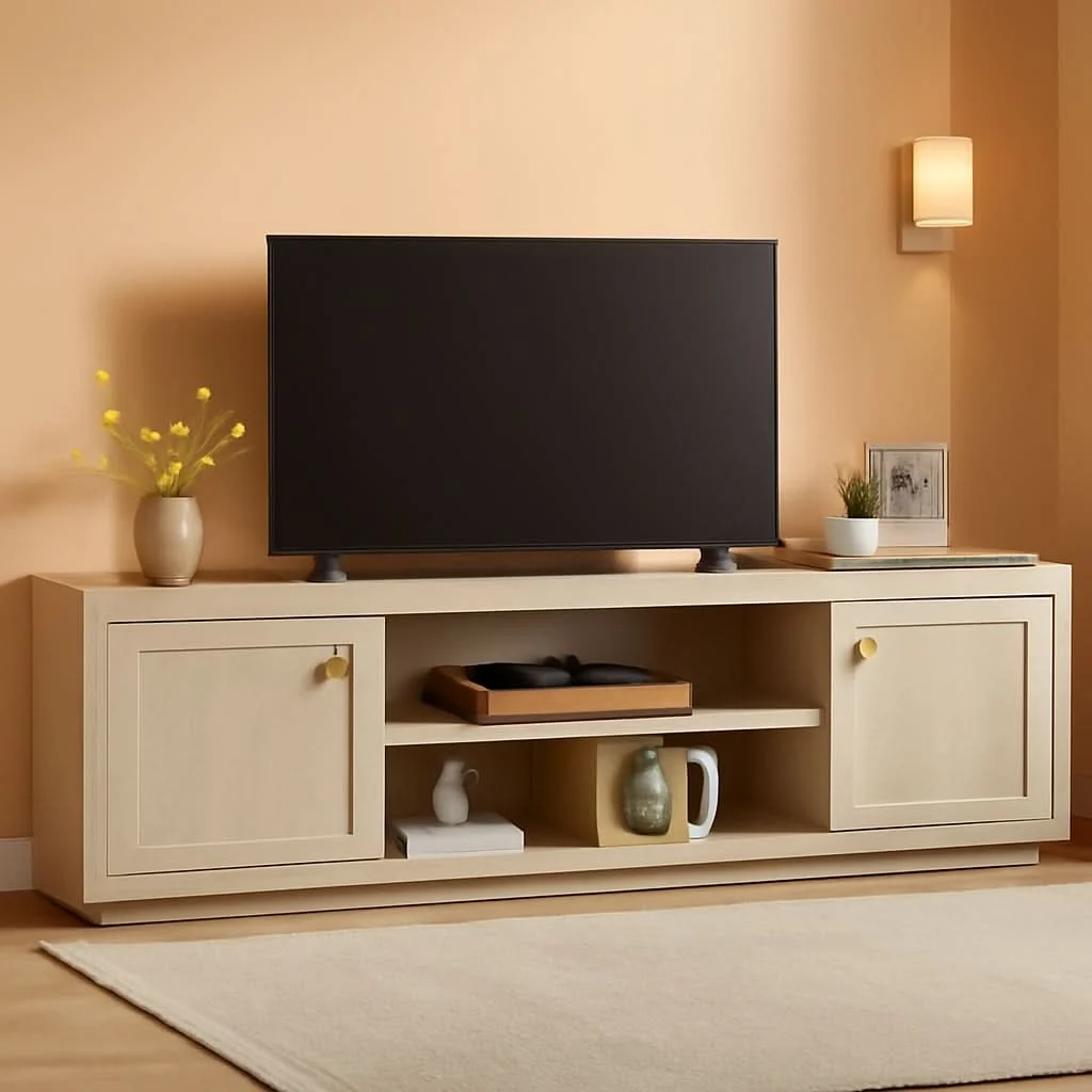 Practical 67 Inch TV Stand Grey White Oak Entertainment Center High-Grade