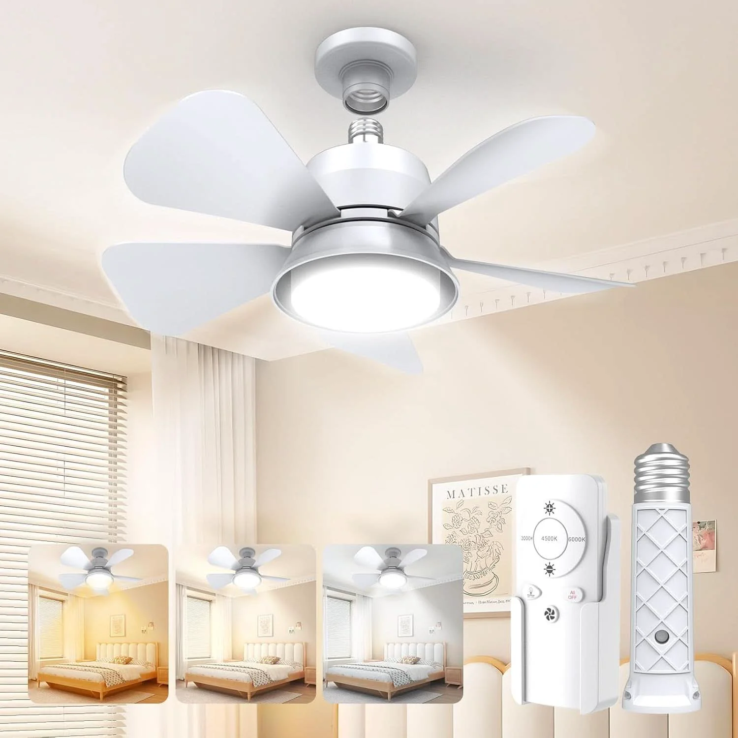 Exclusive Ceiling Fan With Lights Remote Dimmable LED 3000K 6000K Lightweight