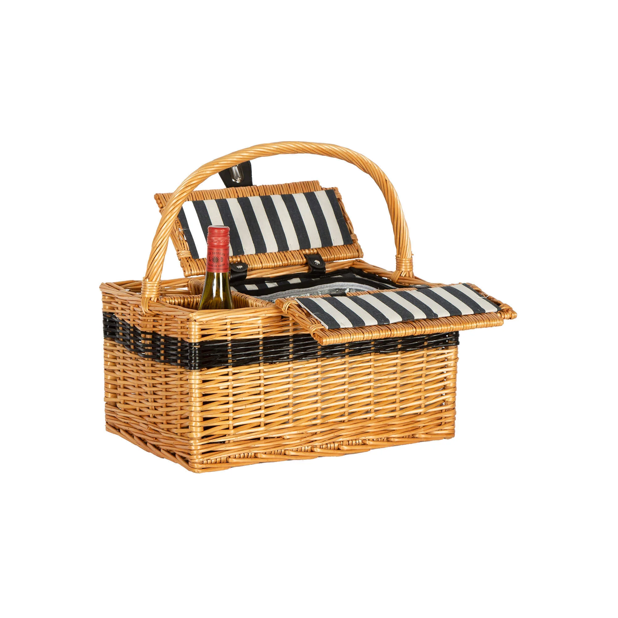 Certified Willow Picnic Basket With Insulated Cooler for 2 Wine Bottles Efficient