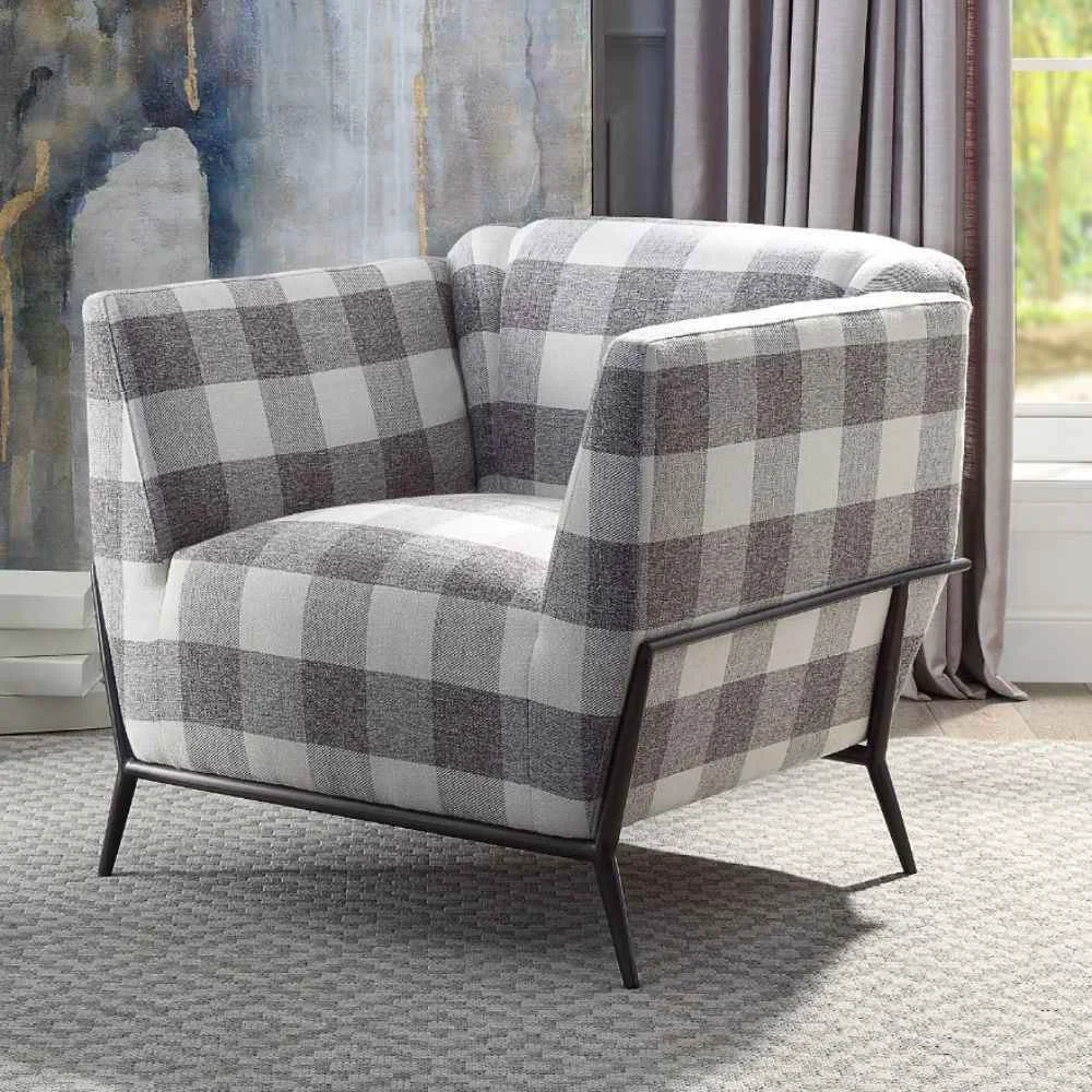 Crafted Niamey II – Accent Chair – Pattern Fabric Metal Frame Black Convenient