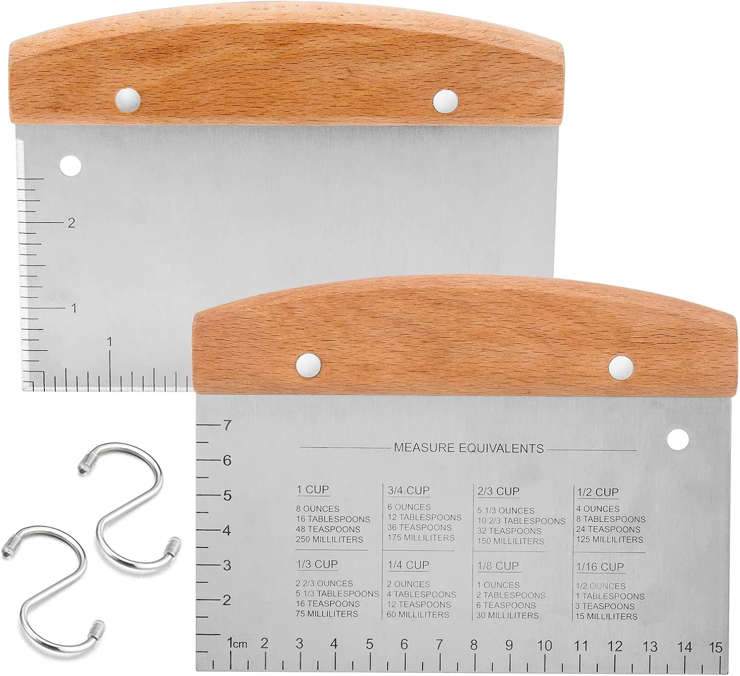Dependable Bench Scraper Set of 2 HaSteeL Metal Dough Scraper Cutter Pastry Chopper with Wooden Handle Expertly Made