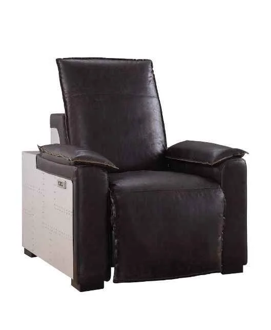 Classic Misezon – Power Motion Recliner – Dark Top Grain Brown Leather Aluminum Expertly Made