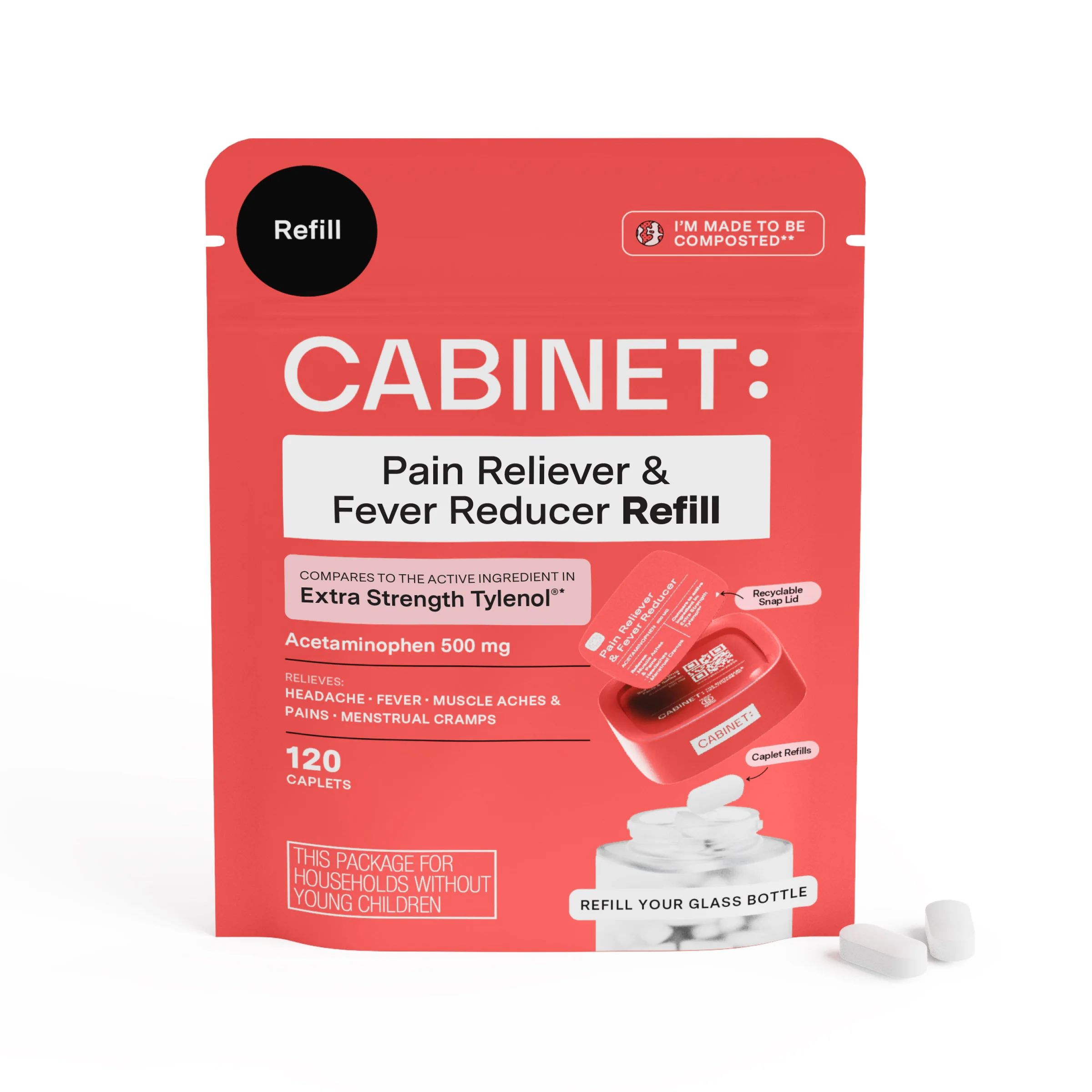 Comfortable Cabinet Health Pain Reliever Fever Reducer Refill – Acetaminophen Tablets USP 500 mg Artisan