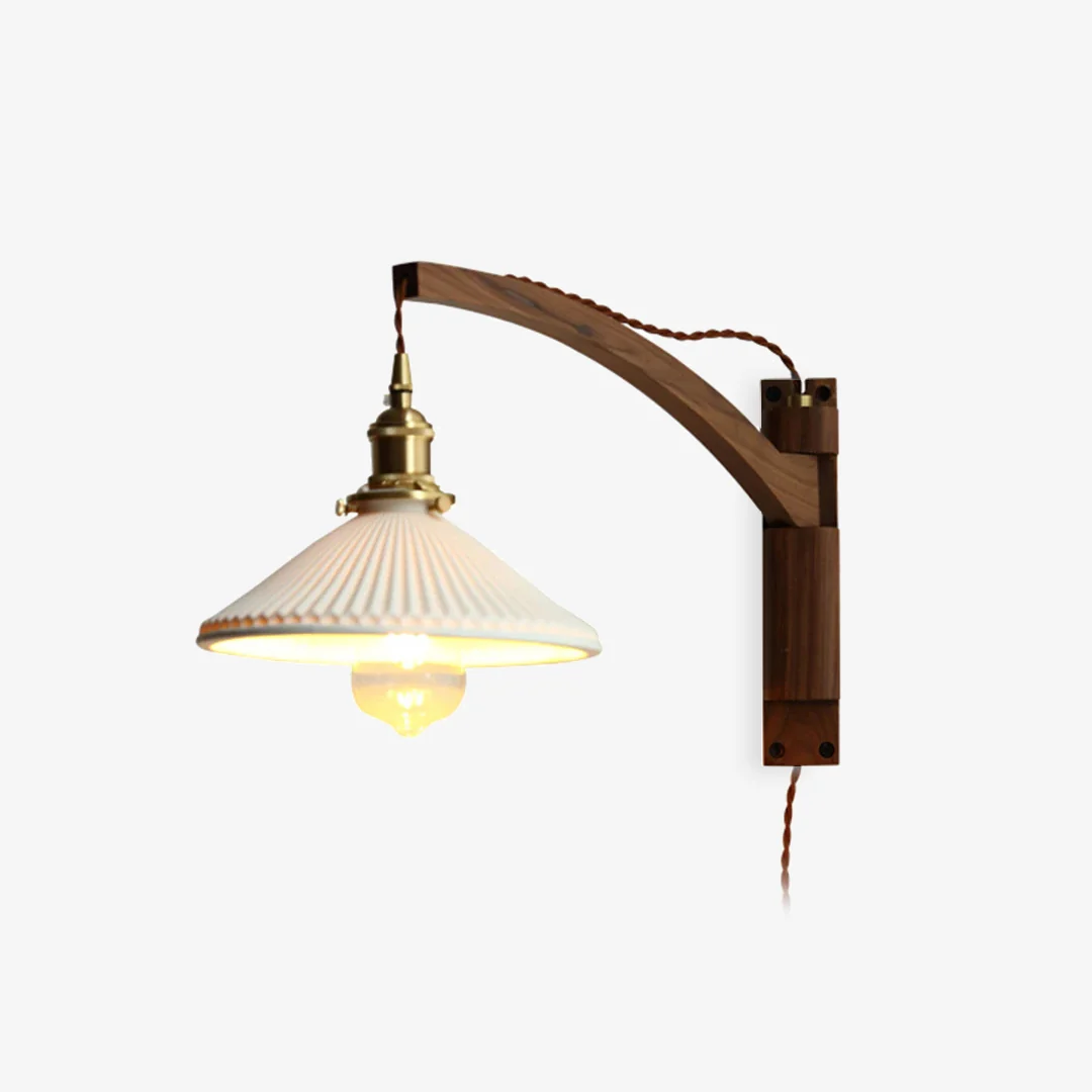 Outstanding Japanese Walnut Wall Lamp Authentic