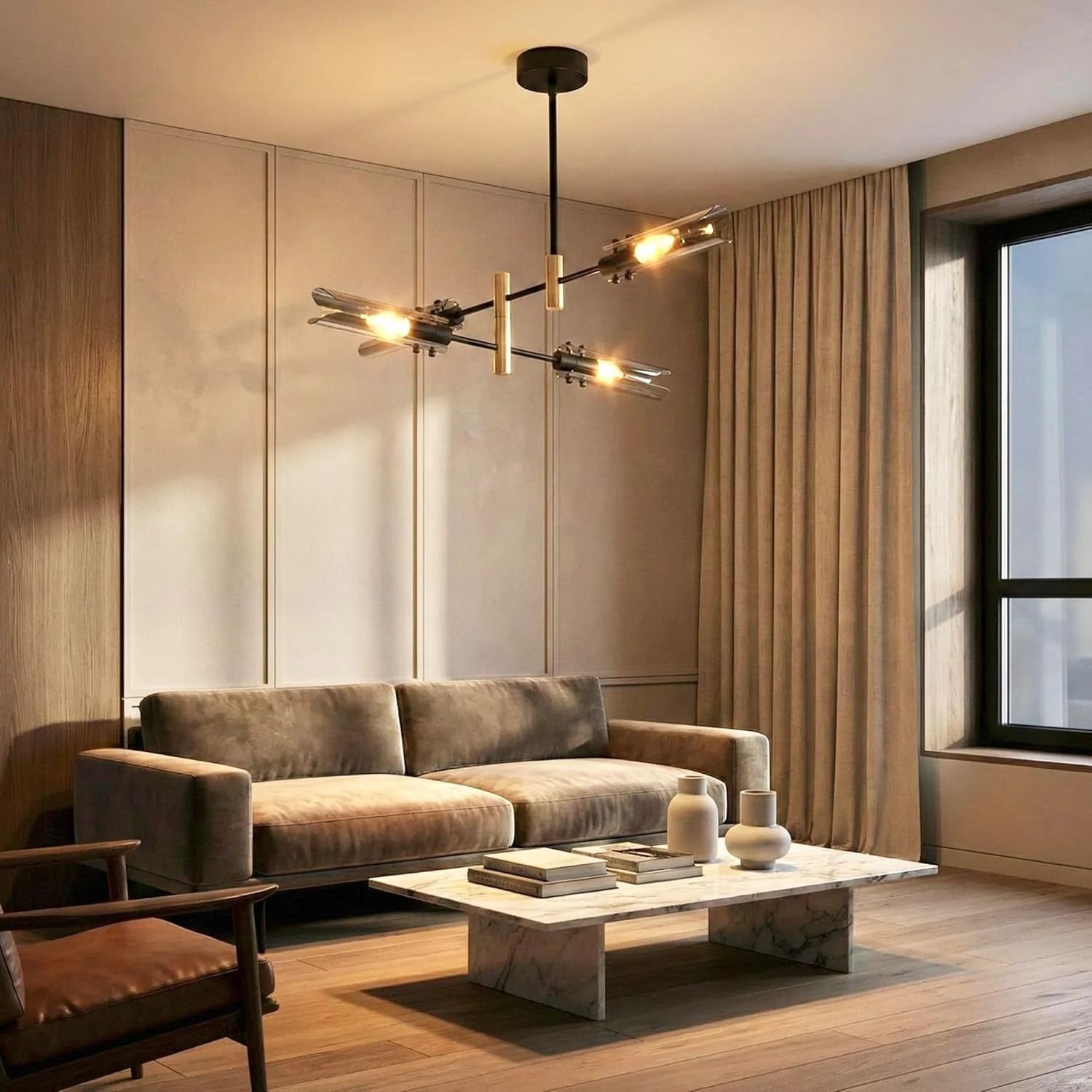 Sustainable Black Gold Four Light Sputnik Ceiling Chandelier Modern Comfortable