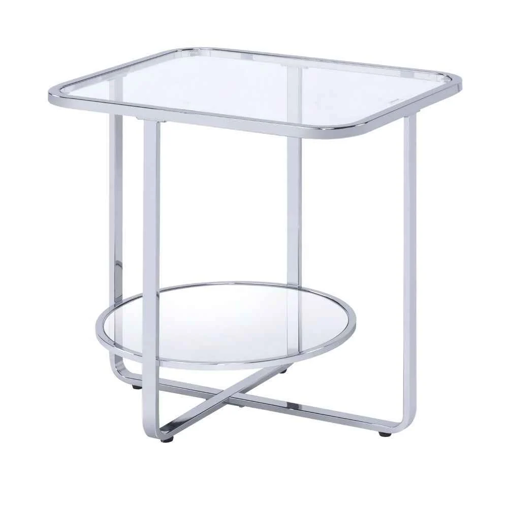 Top-Quality Hollo – End Table – Glass Chrome Contemporary