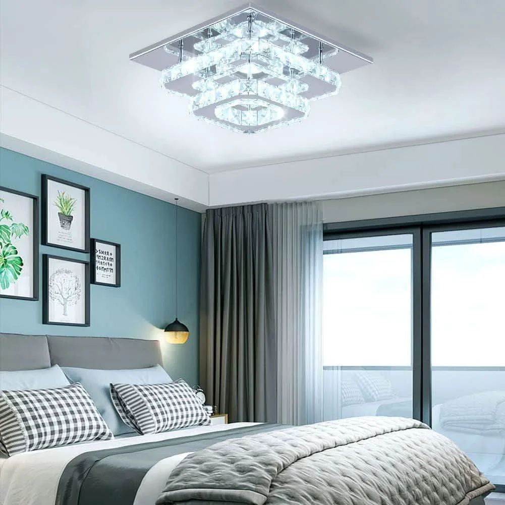 Innovative Crystal Square LED Ceiling Light Two Layer Flush Mount Natural