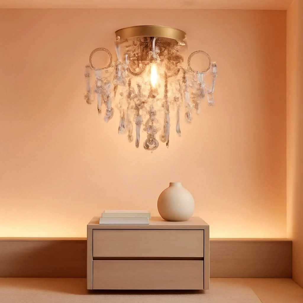 Fast Mini Crystal Chandelier Flush Mount Gold Ceiling Light Fine Crafted