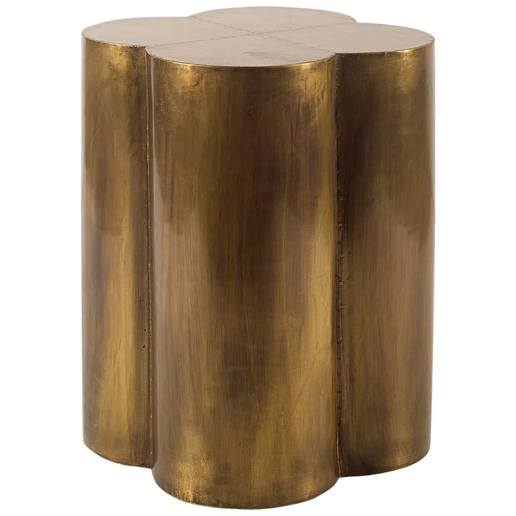 Sustainable Quatrefoil Gold Flower W Wooden Top Brass Cladding Accent Table Excellent