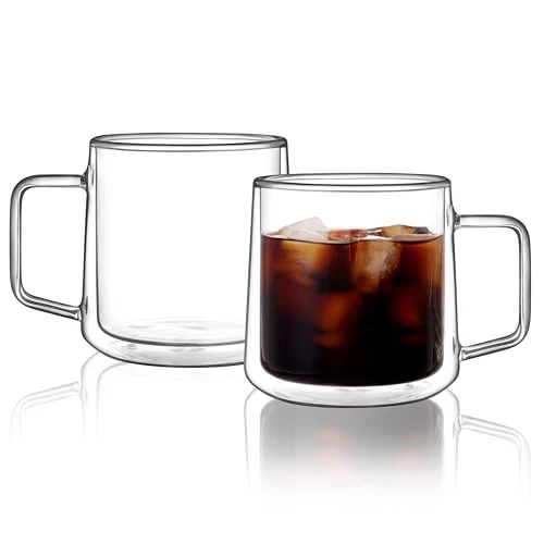 High-End 15oz Double Walled Glass Coffee Mugs 2 Count Official
