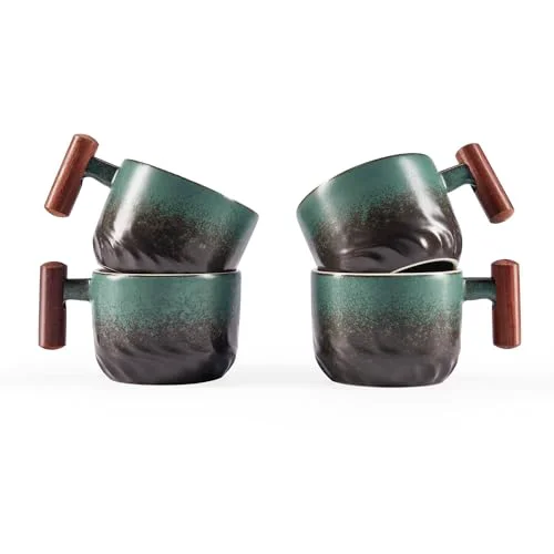 Modern 6oz Ceramic Espresso Cups with Wooden Handle 4 Count Carefully Designed