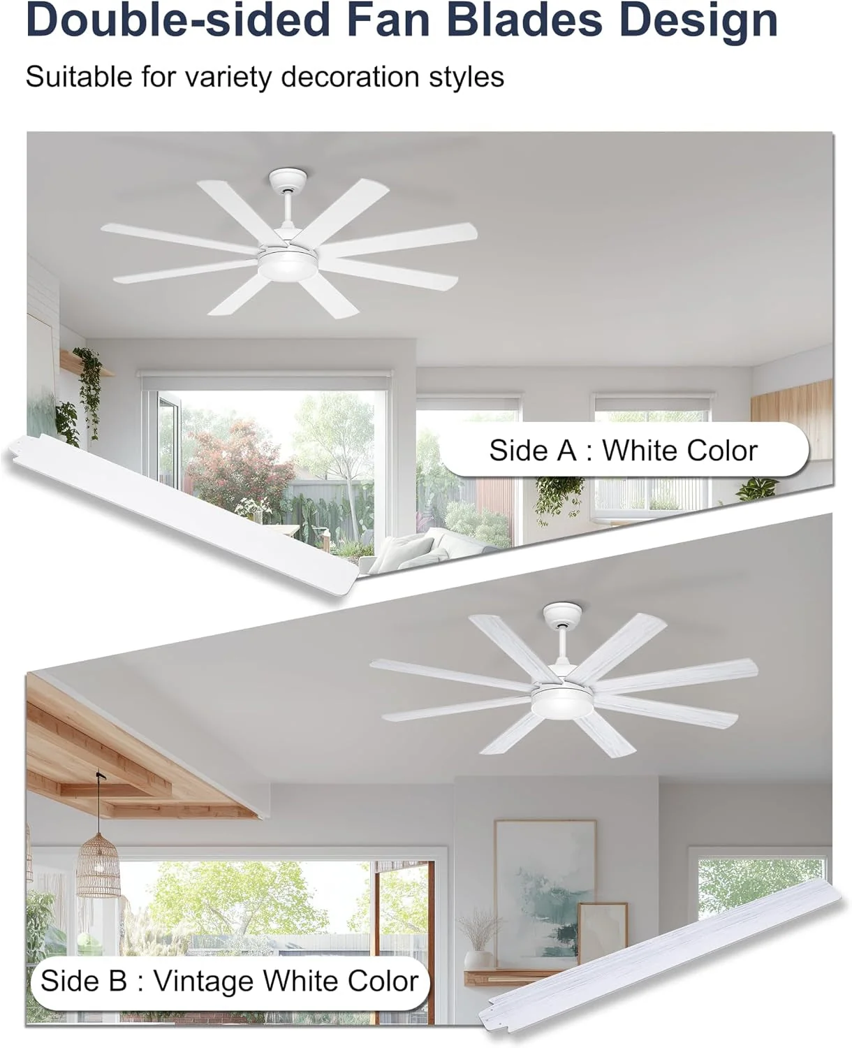 Contemporary Professional 60 Inch White Ceiling Fan Integrated Controls Excellent