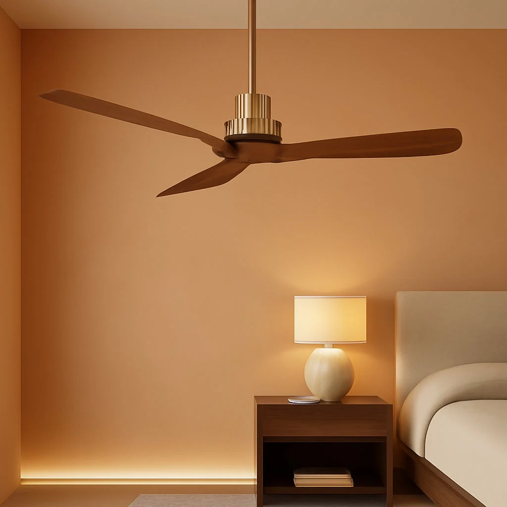 Outstanding Contemporary Hardwood Ceiling Fan Featuring Soft Brass Elegant