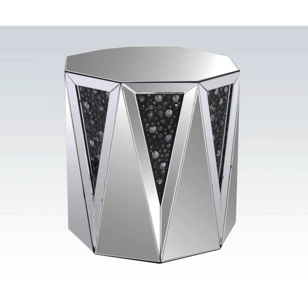 Sophisticated Nysa – End Table – Mirrored Faux Crystals Minimalist