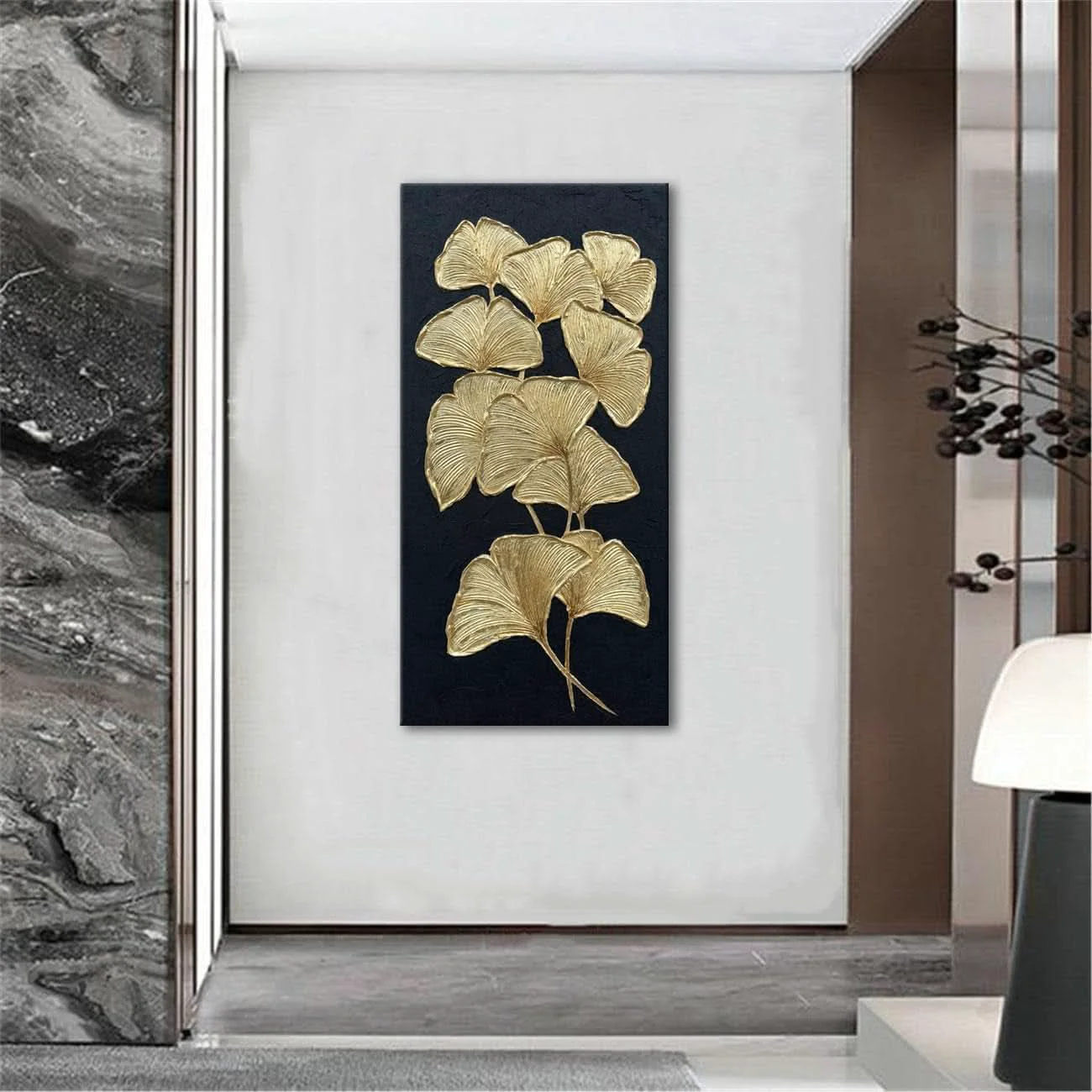 Clean Elegant Gold Ginkgo 60×120 Centimeter Canvas Wall Art Unique