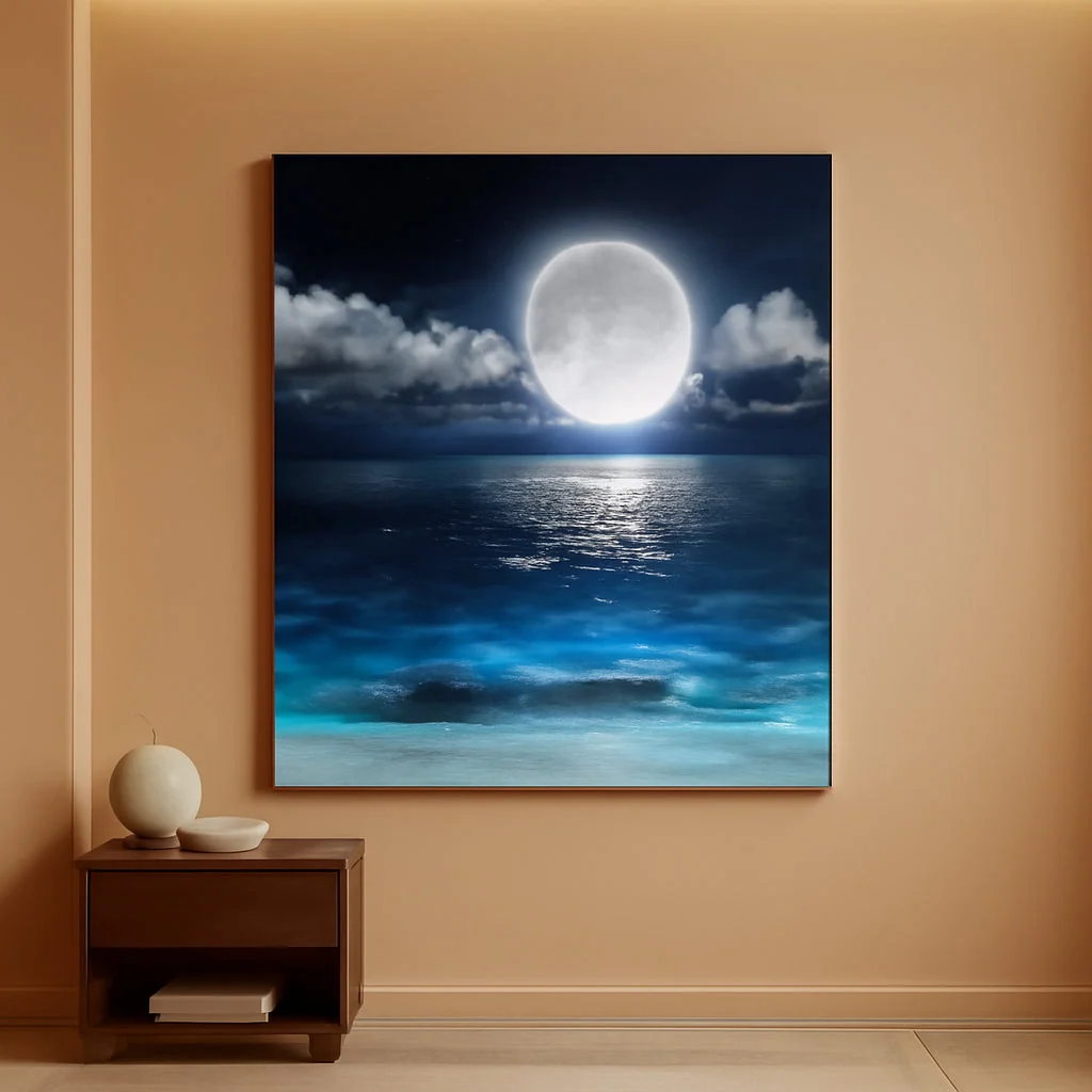 Excellent Canvas Wall Art High Definition Moonlit Ocean Landscape Flexible
