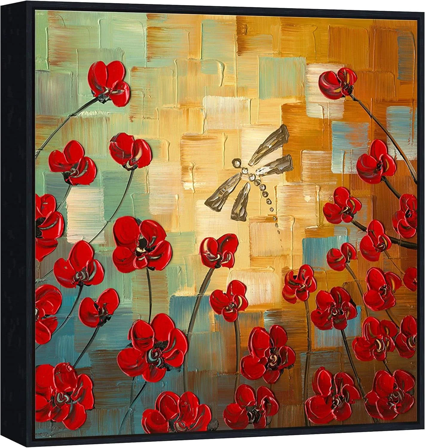 Practical Framed Dragonfly Floral Impressionist Canvas Wall Art Specialty