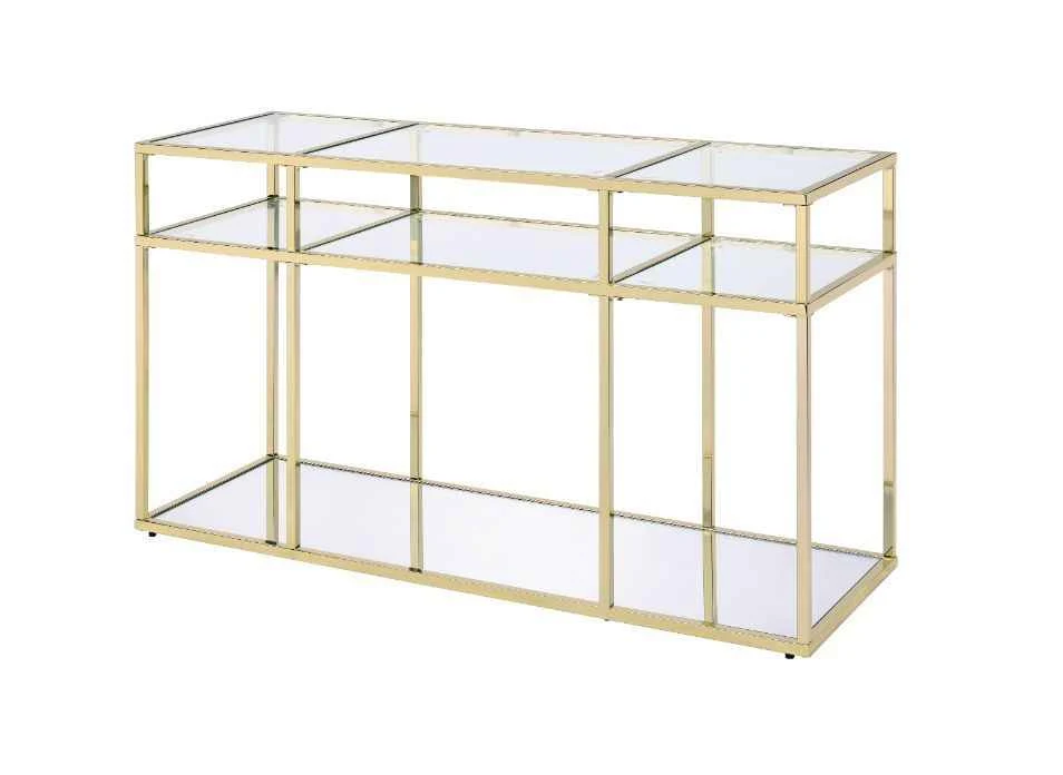 Traditional Uchenna – Sofa Table – Clear Glass Gold Artisan