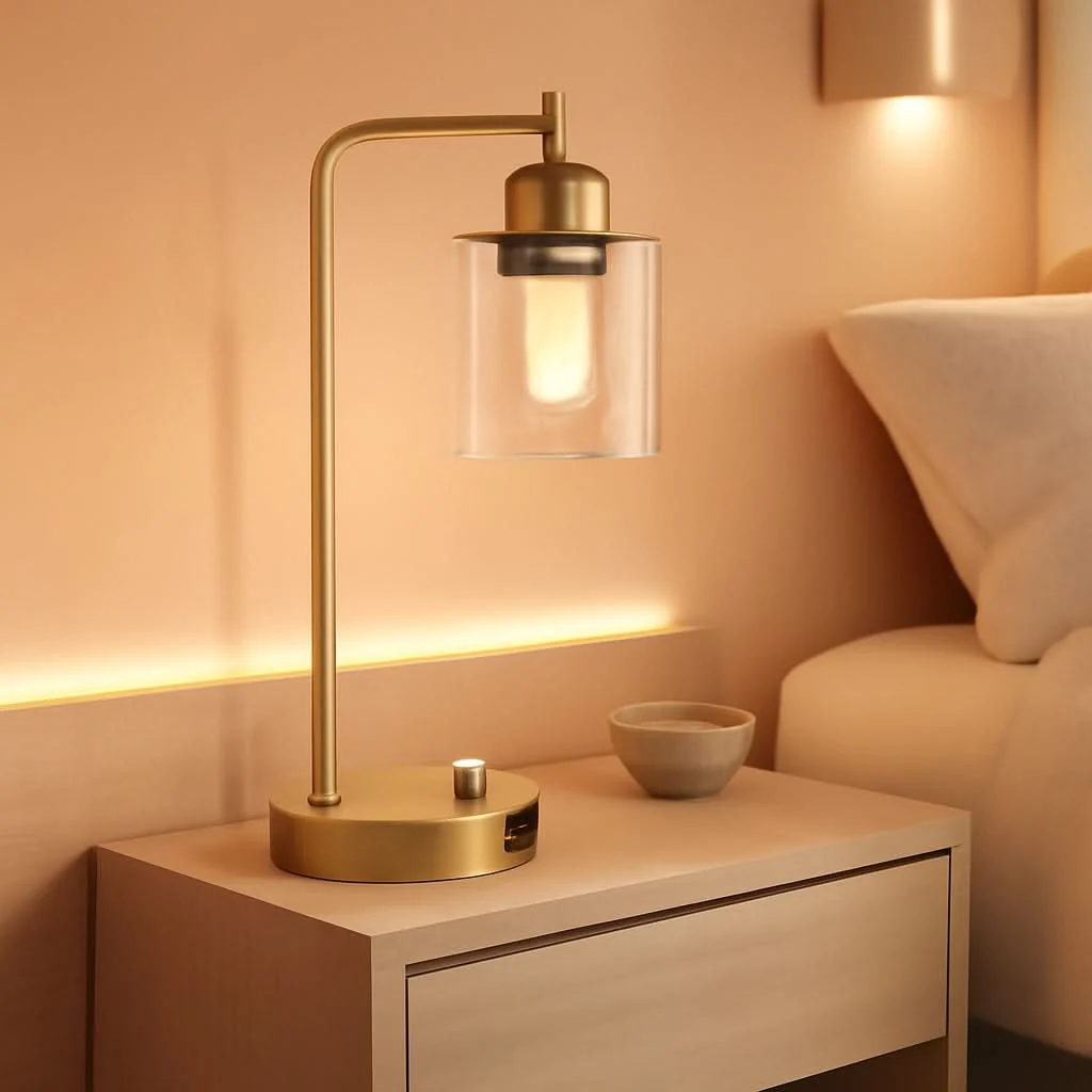 Authentic Industrial Dimmable Table Lamps Gold Finish With USB Ports Durable