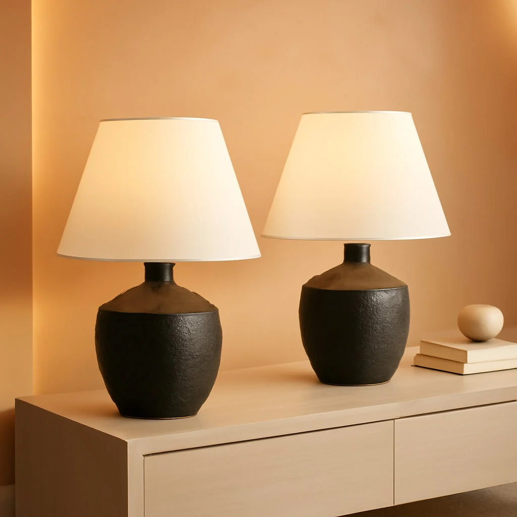 Trusted 18 Inches Coal Black Matte Concrete Designer Table Lamps Next-Generation
