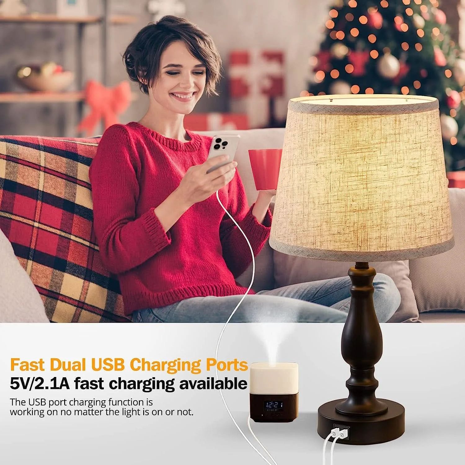 Practical Bedside Table Lamps Set Of 2 With USB Ports And Dimmable Authentic