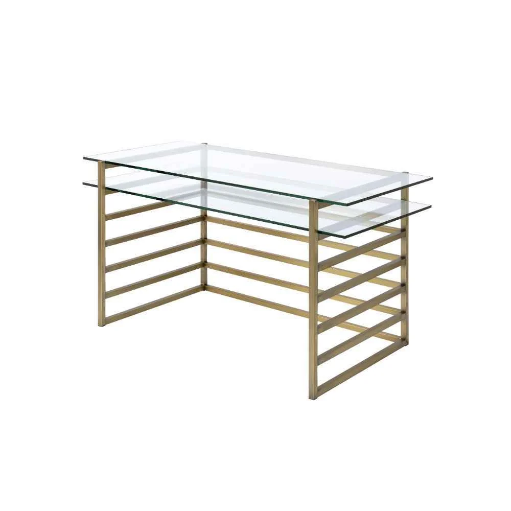Comfortable Shona – Writing Desk – Clear Glass Top Antique Gold Professional