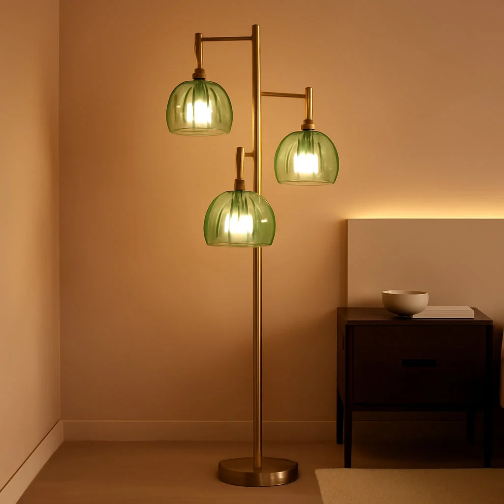 Breathable Elegant Gold Floor Lamp With Stained Glass Lamp shades Exclusive