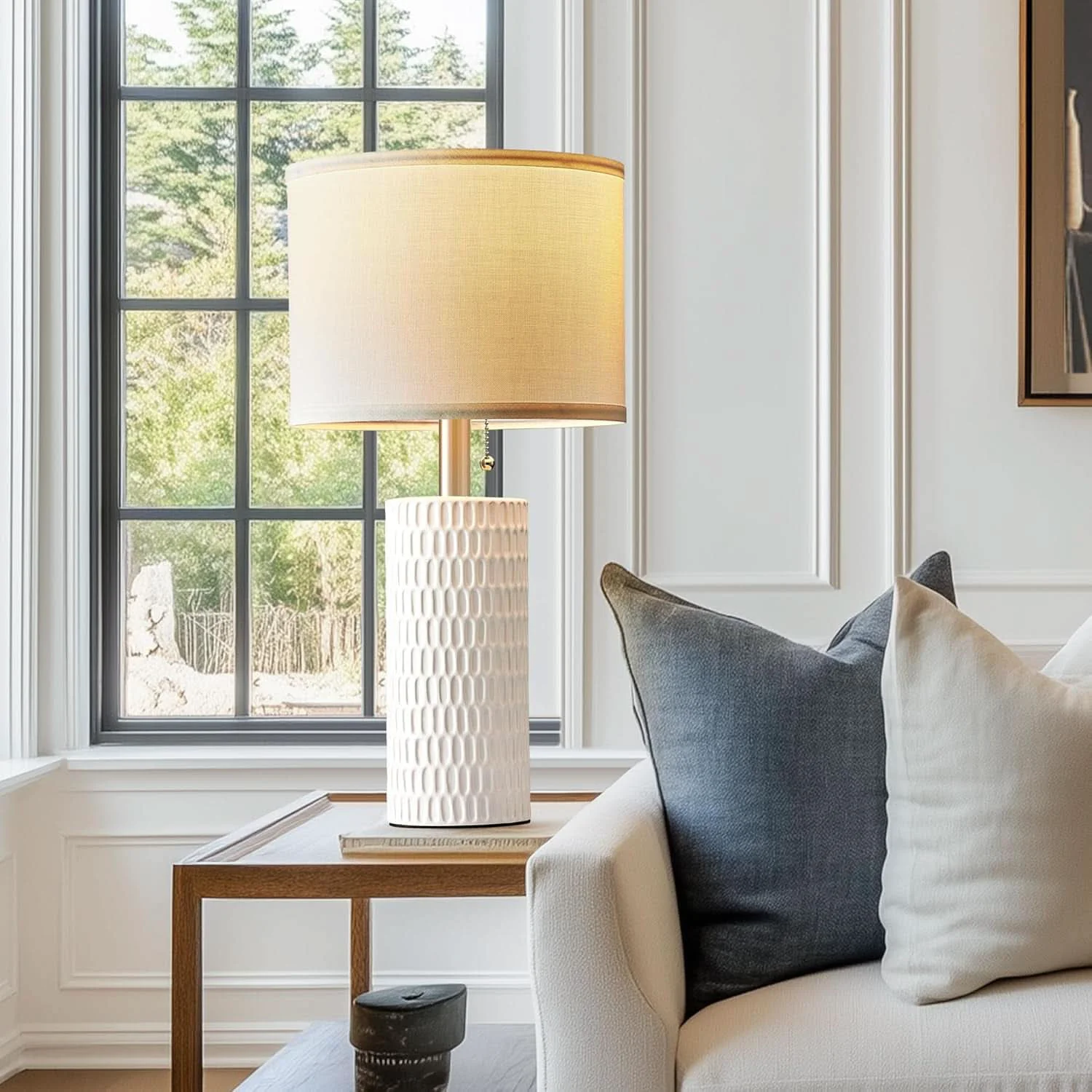 Versatile White Ceramic Table Lamps Gleaming Dimmable Twenty Inch Tall World-Class