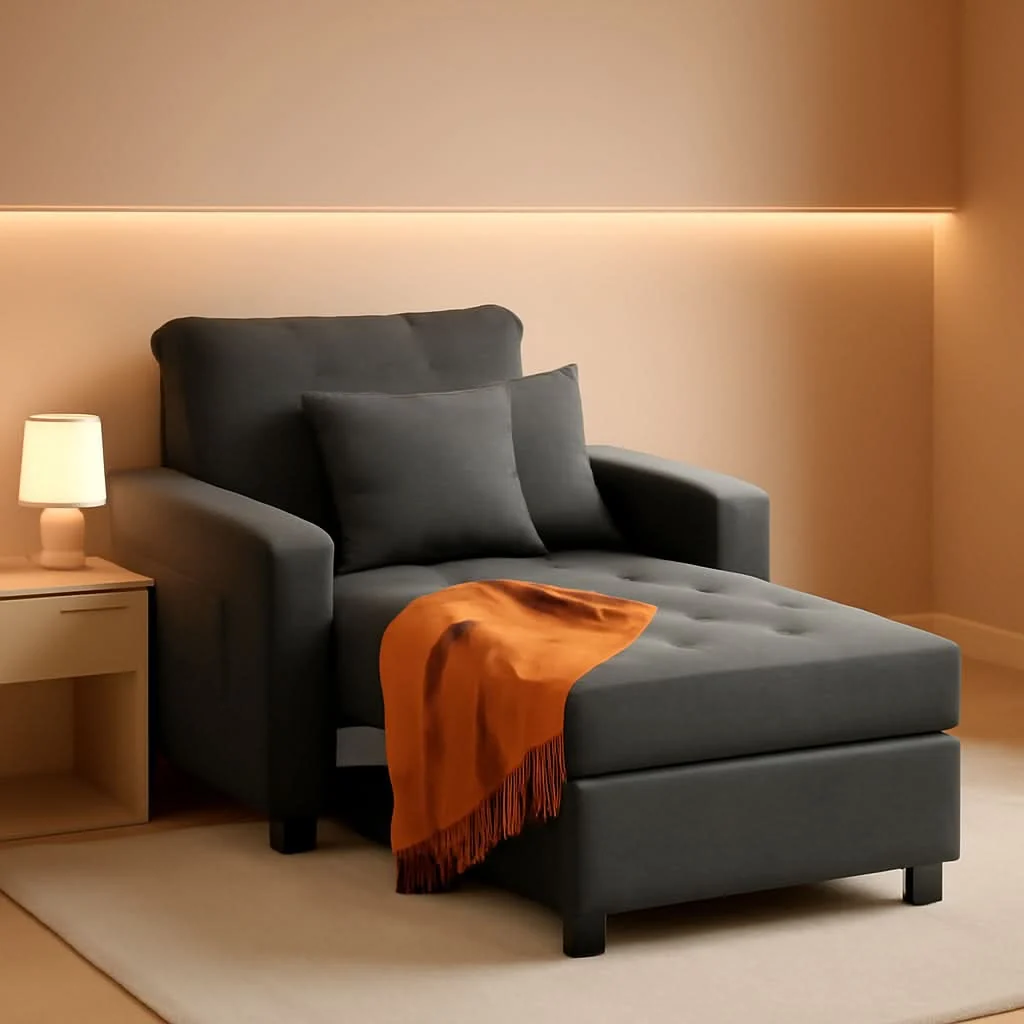 Easy-to-Use 36 Inch Convertible Sleeper Chair GreyTexturedFabric Recyclable