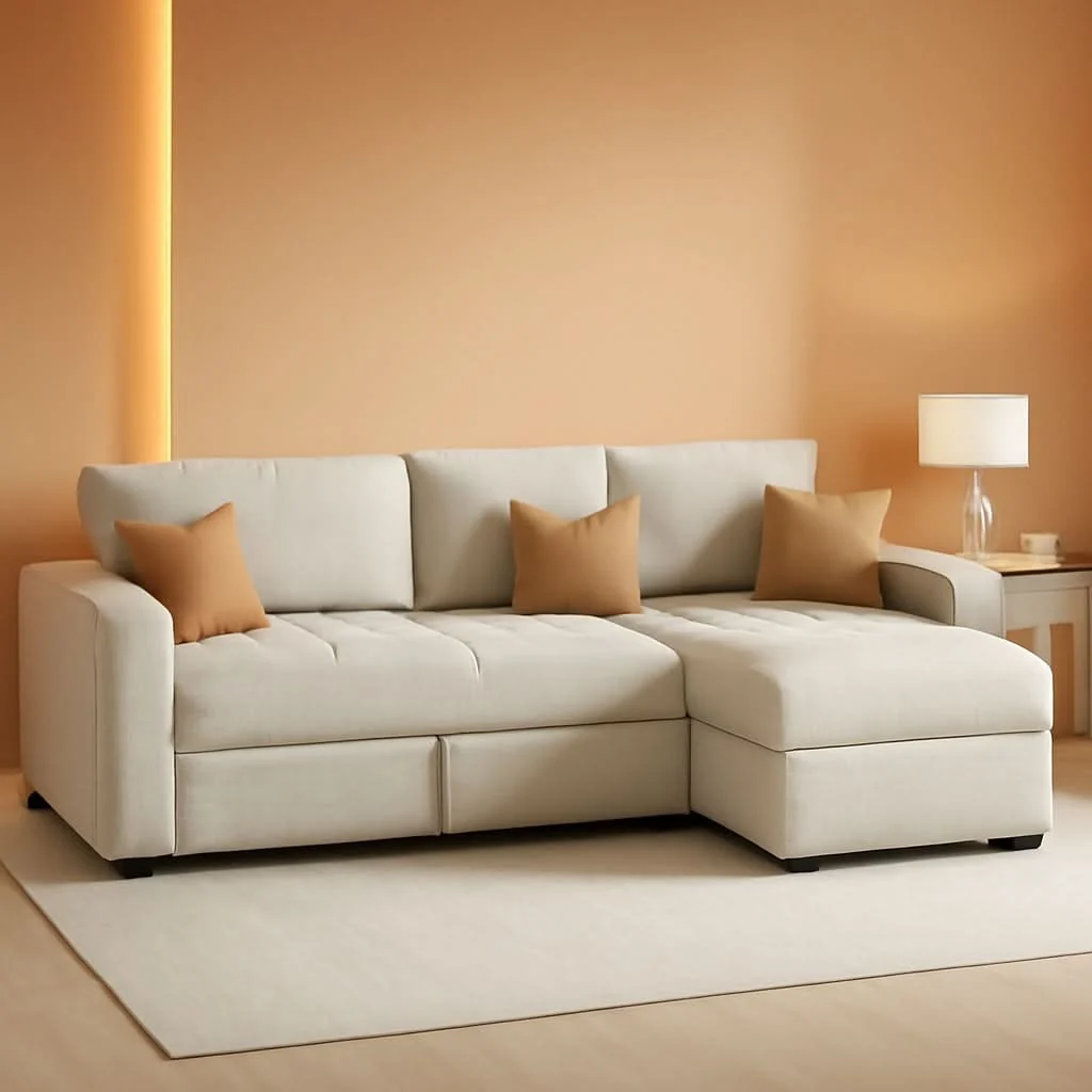 Traditional Beige Modular Sleeper Sectional Sofa With StorageBin Prestigious