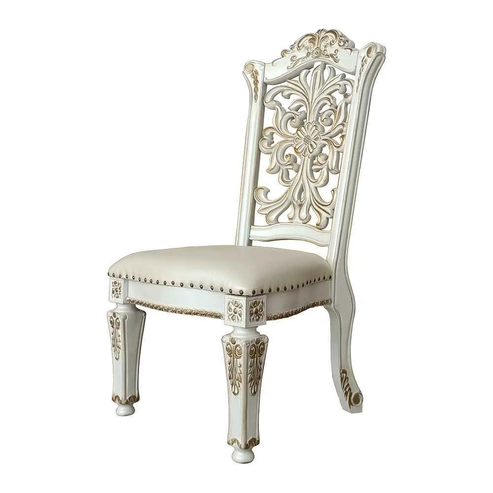 Organic Vendome – 48 Side Chair Set of 2 – Synthetic Leather Antique Pearl Top-Quality
