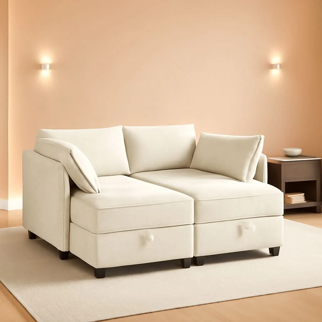 Fine Crafted Beige Modular Sectional Sofa Featuring Sleeper Storage Effective
